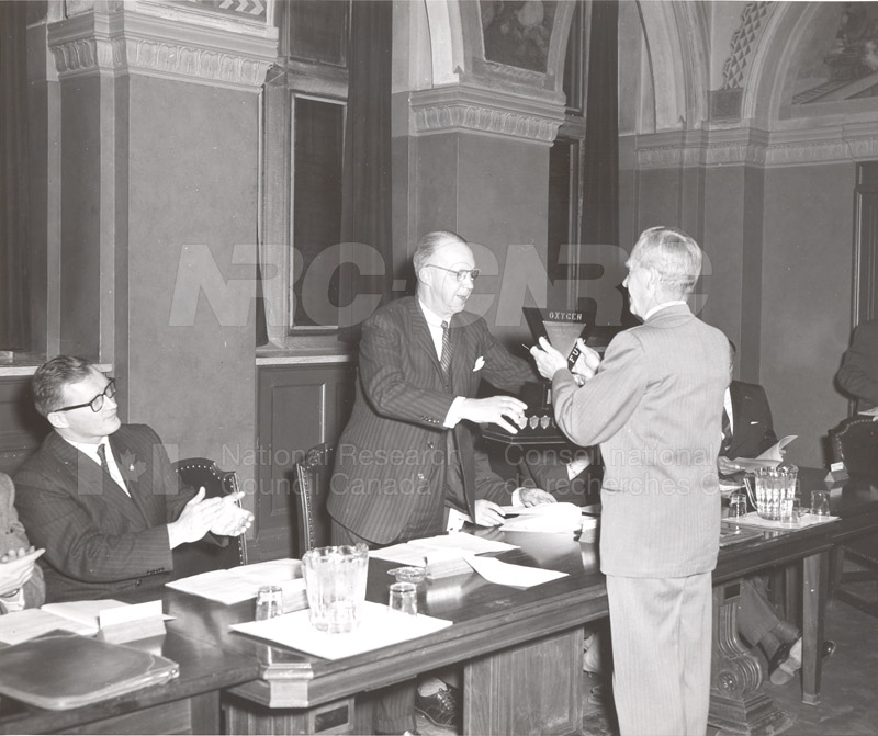 Presentation of Awards for Fire Prevention Contest Winner NRC, Dr. Steacie, J. Elliott 1961, 1962 002