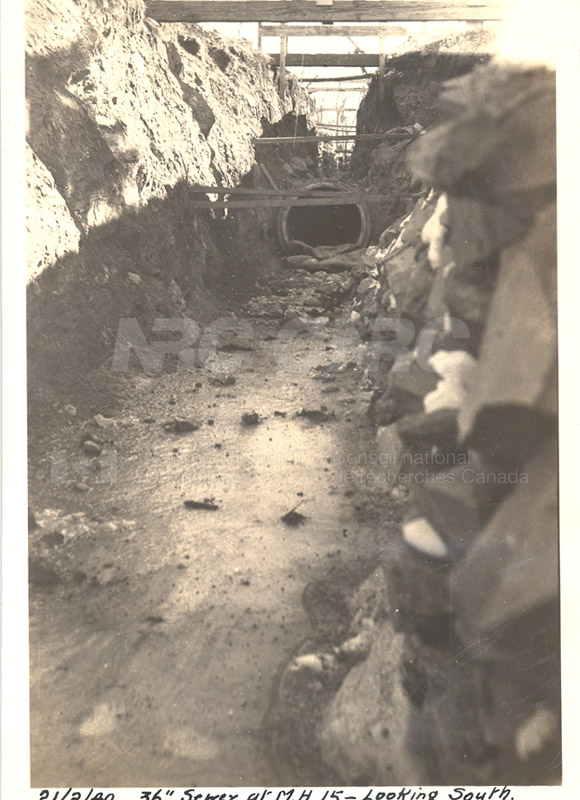 Album 12 New Annex 2 36'' Sewer at M.H.15- Looking South Feb. 21 1940