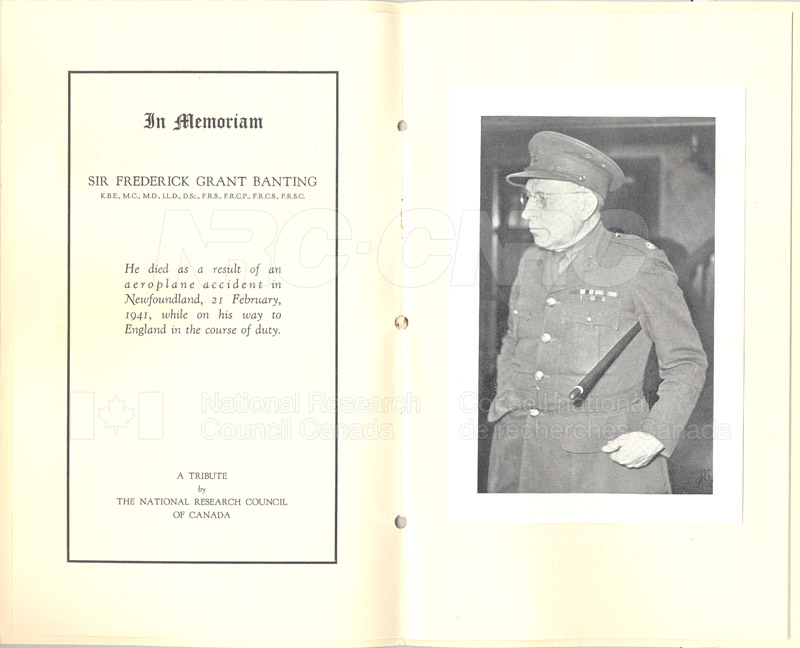 Sir Frederick Banting (In Memorium) 1918-1941