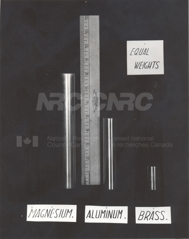 Magnesium- Relative Densities of Magnesium, Aluminum and Brass c.1943