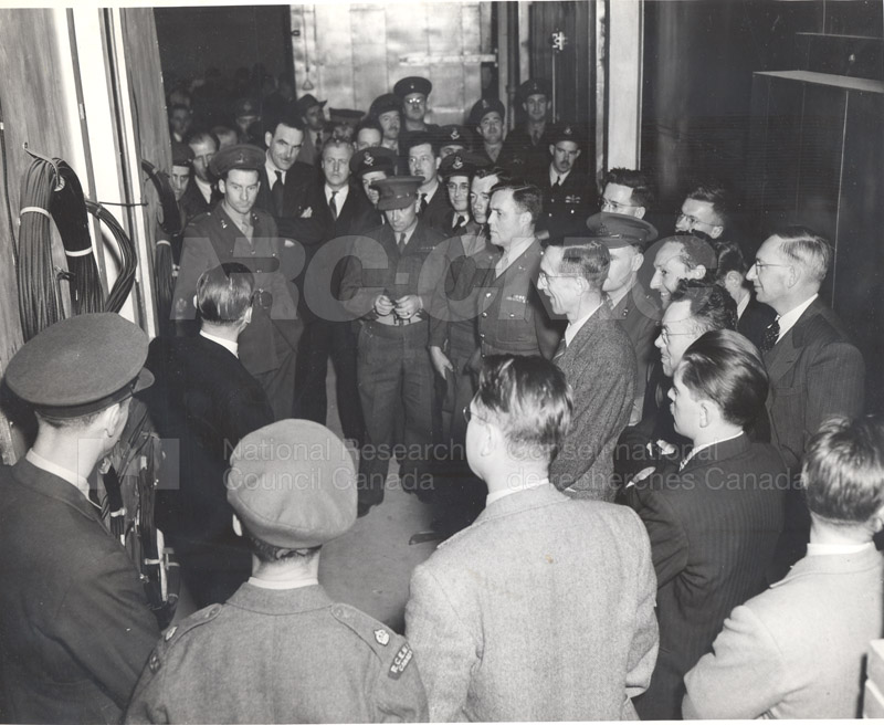 DND Officials with C.J. Mackenzie, J.H. Parking and J.L. Orr in Cold Chamber c.1945 004